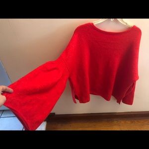 Cherry red bell sleeve sweater
